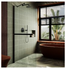 Душевая перегородка Maybah Glass 890x1950 в широком профиле Черный стекло прозрачное