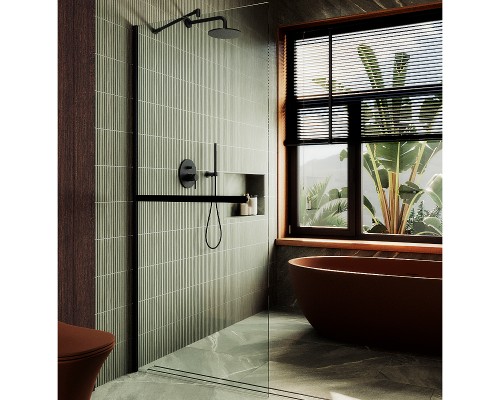 Душевая перегородка Maybah Glass MGD-732-6ш 890x1950 в широком профиле Черный стекло прозрачное