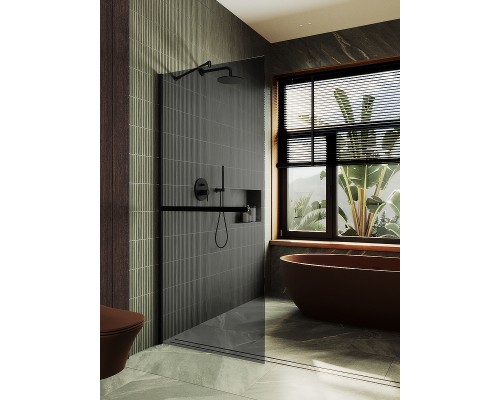 Душевая перегородка Maybah Glass MGD-735-6ш 890x1950 в широком профиле Черный стекло графитовое