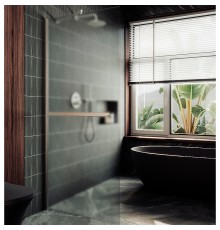 Душевая перегородка Maybah Glass 890x1950 в широком профиле Хром матовый стекло сатиновое
