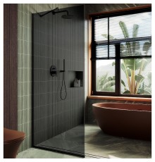 Душевая перегородка Maybah Glass 890x1950 в узком профиле Черный стекло графитовое