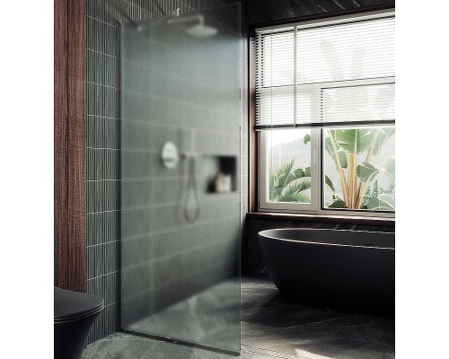 Душевая перегородка Maybah Glass 890x1950 в узком профиле Хром матовый стекло сатиновое