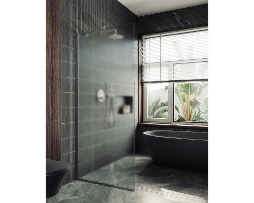 Душевая перегородка Maybah Glass 890x1950 в узком профиле Хром матовый стекло сатиновое