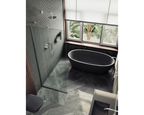 Душевая перегородка Maybah Glass 890x1950 в узком профиле Хром матовый стекло сатиновое
