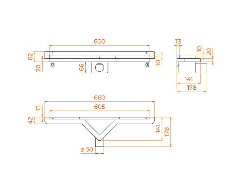 Душевой лоток RGW SDR-60 21216000-011 с решеткой Хром / под плитку
