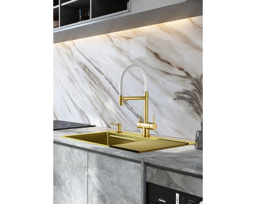 Смеситель для кухни Splenka S70.63.03 Золото матовое Белый