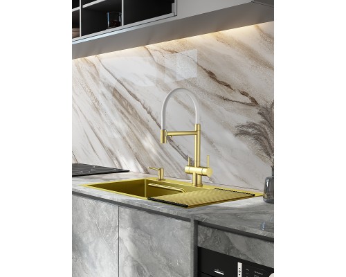 Смеситель для кухни Splenka S70.63.03 Золото матовое Белый