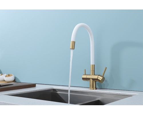 Смеситель для кухни Splenka S70.64.03 Золото матовое Белый
