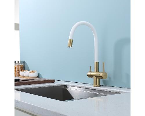Смеситель для кухни Splenka S70.64.03 Золото матовое Белый
