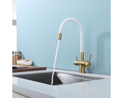 Смеситель для кухни Splenka S70.64.03 Золото матовое Белый