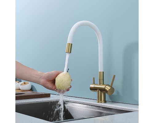 Смеситель для кухни Splenka S70.64.03 Золото матовое Белый