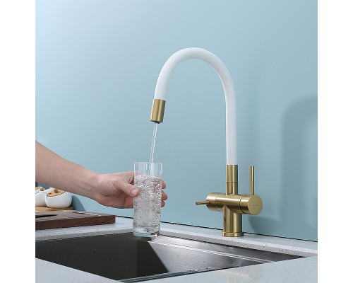 Смеситель для кухни Splenka S70.64.03 Золото матовое Белый