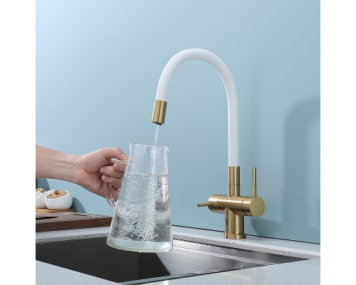 Смеситель для кухни Splenka S70.64.03 Золото матовое Белый