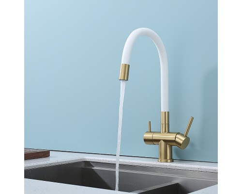 Смеситель для кухни Splenka S70.64.03 Золото матовое Белый