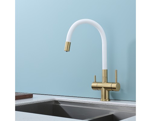 Смеситель для кухни Splenka S70.64.03 Золото матовое Белый