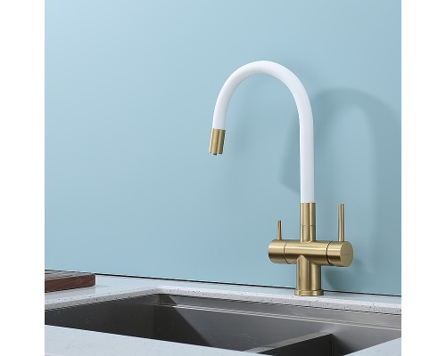 Смеситель для кухни Splenka S70.64.03 Золото матовое Белый
