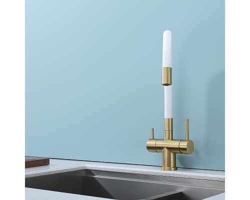 Смеситель для кухни Splenka S70.64.03 Золото матовое Белый