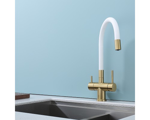 Смеситель для кухни Splenka S70.64.03 Золото матовое Белый