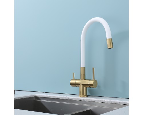 Смеситель для кухни Splenka S70.64.03 Золото матовое Белый