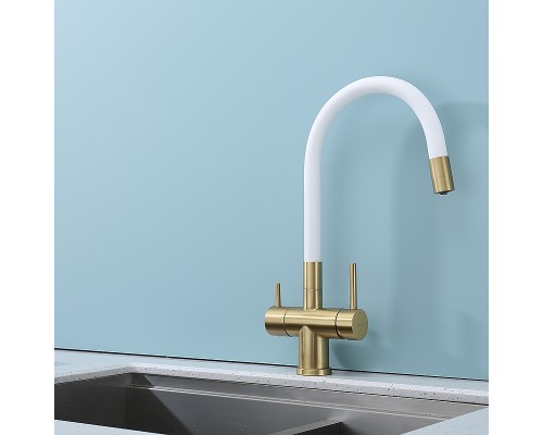 Смеситель для кухни Splenka S70.64.03 Золото матовое Белый