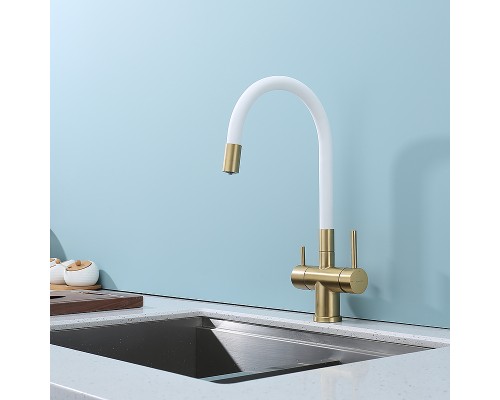 Смеситель для кухни Splenka S70.64.03 Золото матовое Белый