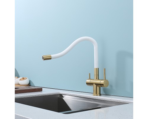 Смеситель для кухни Splenka S70.64.03 Золото матовое Белый