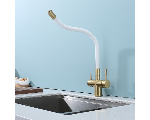 Смеситель для кухни Splenka S70.64.03 Золото матовое Белый