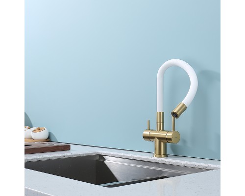 Смеситель для кухни Splenka S70.64.03 Золото матовое Белый