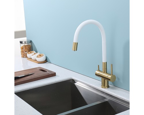 Смеситель для кухни Splenka S70.64.03 Золото матовое Белый