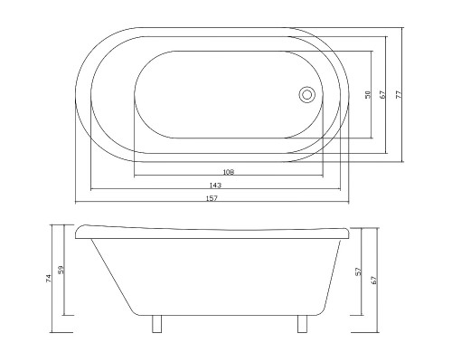 Акриловая ванна Ceruttispa Classic 150G 157x77 CT9667 без гидромассажа