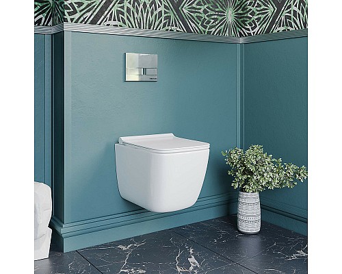 Комплект унитаза Berges Quattro S Rimless с инсталляцией Atom Line 043363 с сиденьем Микролифт и Белой клавишей смыва