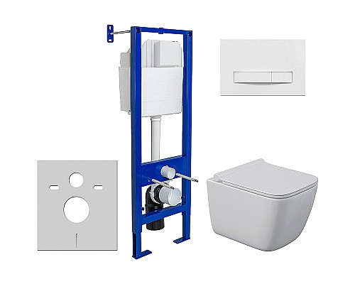 Комплект унитаза Berges Quattro S Rimless с инсталляцией Atom Line 043363 с сиденьем Микролифт и Белой клавишей смыва