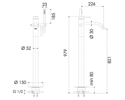 Смеситель для ванны Remer X-Style Inox Нержавеющая сталь
