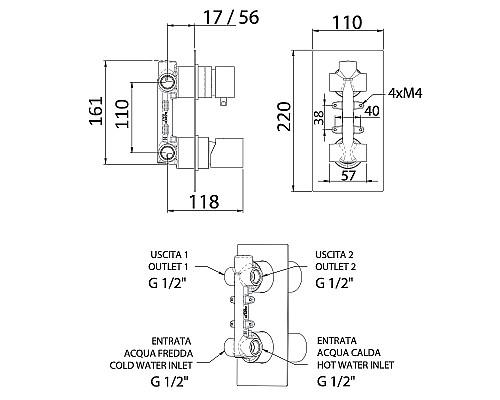 Смеситель для душа Remer Edge EG592NO Черный матовый