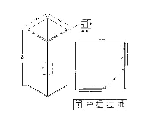 Душевой уголок Niagara Nova 100х100 NG-6824-34BLACK профиль Черный матовый стекло прозрачное