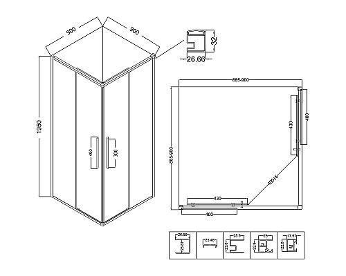 Душевой уголок Niagara Nova 90х90 NG-3623-34 профиль Хром стекло шиншилла