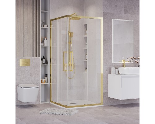 Душевой уголок Grossman Cosmo 90х90 300.K33.02.9090.32.00 профиль Золото сатин стекло прозрачное