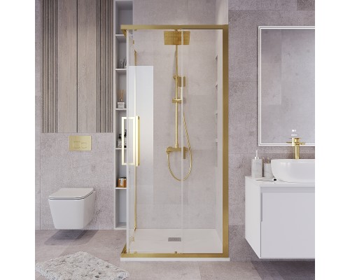Душевой уголок Grossman Cosmo 90х90 300.K33.02.9090.32.00 профиль Золото сатин стекло прозрачное