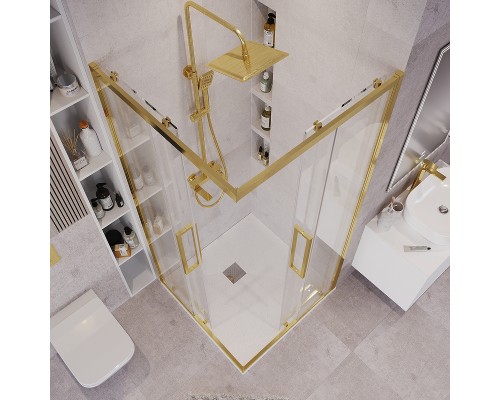 Душевой уголок Grossman Cosmo 90х90 300.K33.02.9090.32.00 профиль Золото сатин стекло прозрачное