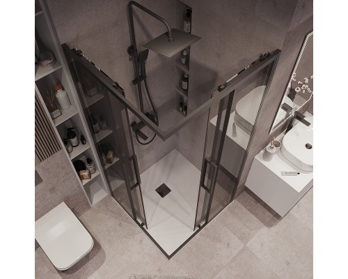 Душевой уголок Grossman Cosmo 90х90 300.K33.02.9090.21.10 профиль Черный матовый стекло тонированное