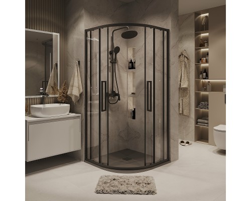 Душевой уголок Grossman Cosmo 90х90 301.K33.02.9090.21.00 профиль Черный матовый стекло прозрачное