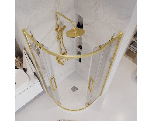 Душевой уголок Grossman Cosmo 90х90 301.K33.02.9090.32.00 профиль Золото сатин стекло прозрачное