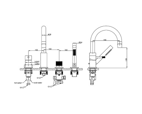 Смеситель на борт ванны Boheme Uno 460-B Черный матовый