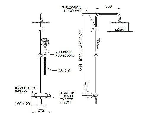 Душевая система Remer Elegance EQ32A8CPUFD25G с термостатом Хром