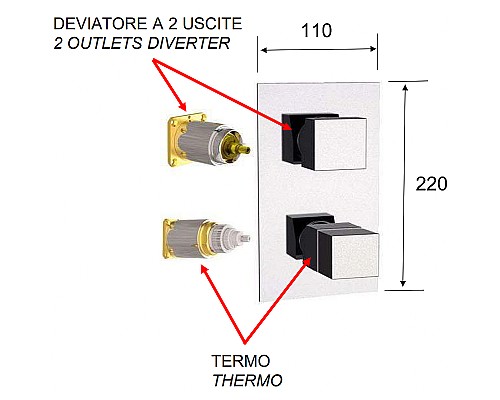 Смеситель для душа Remer Qubica Thermo QT92KBDO с термостатом Золото глянцевое