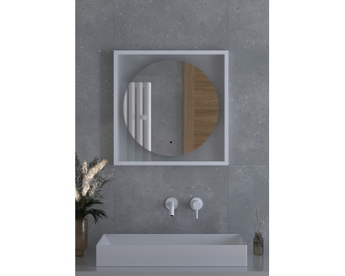 Зеркало Defesto Eclipce 60х60 с подсветкой 12W-3000К/в багетной раме/ИК - выключатель/Теплый белый свет/Белая рама