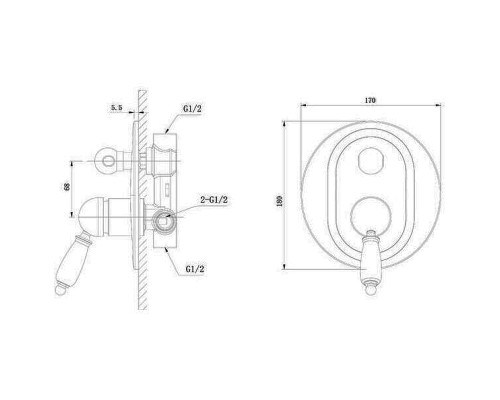 Смеситель для душа Caprigo Adria-Uno Black Edition 02B-551-crm Хром