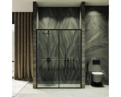 Душевая дверь Maybah Glass MGD-1277-6 1500x1950 раздвижная профиль Черный стекло прозрачное