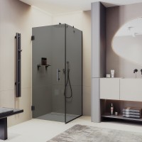 Душевой уголок Maybah Glass 900x900x1950 на петлях Черный стекло графитовое
