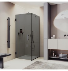 Душевой уголок Maybah Glass 900x900x1950 на петлях Черный стекло графитовое